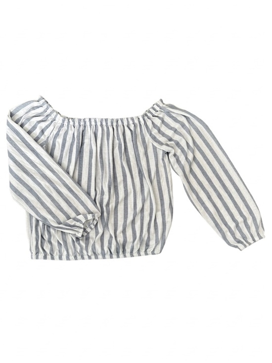 Ardene Tops - Women’s White & Navy Striped Off-Shoulder Lightweight Summer Top Size Med